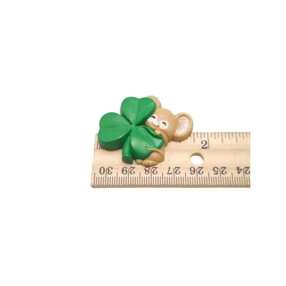 Vintage 1989 Hallmark Shamrock & Mouse Brooch Pin Hard Plastic St Patrick's Day - Picture 4 of 4